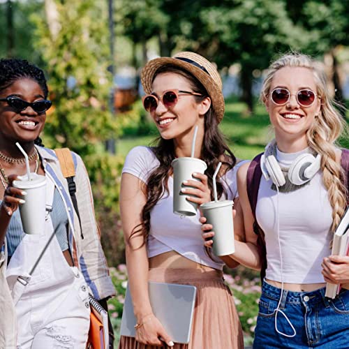 KTOB Disposable Paper Cups with Paper Lids and 100% Plant-Based Wrapped Compostable PLA Straws Eco friendly Flexible Drinking Straws and Cups for Iced Coffee Smoothie and Water - Image 3