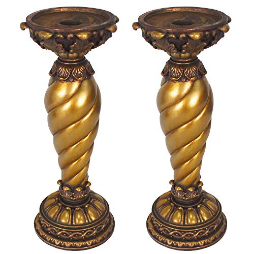 Gold Candle Holder 2 Pcs Resin Pillar Candle Holders Most Ideal for 325 Pillar Candles or Flameless Led Candles Gifts for Wedding Party Home Spa Reiki Votive Candle