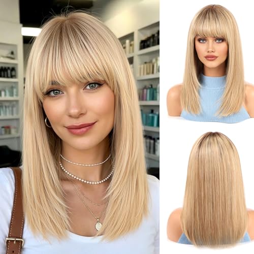 Image of KKU 16 Inch Human Hair Wig,Human Hair Wigs,Human Hair Wig With Bangs, Lady Wigs Human Hair, Real Hair Wigs For Women
