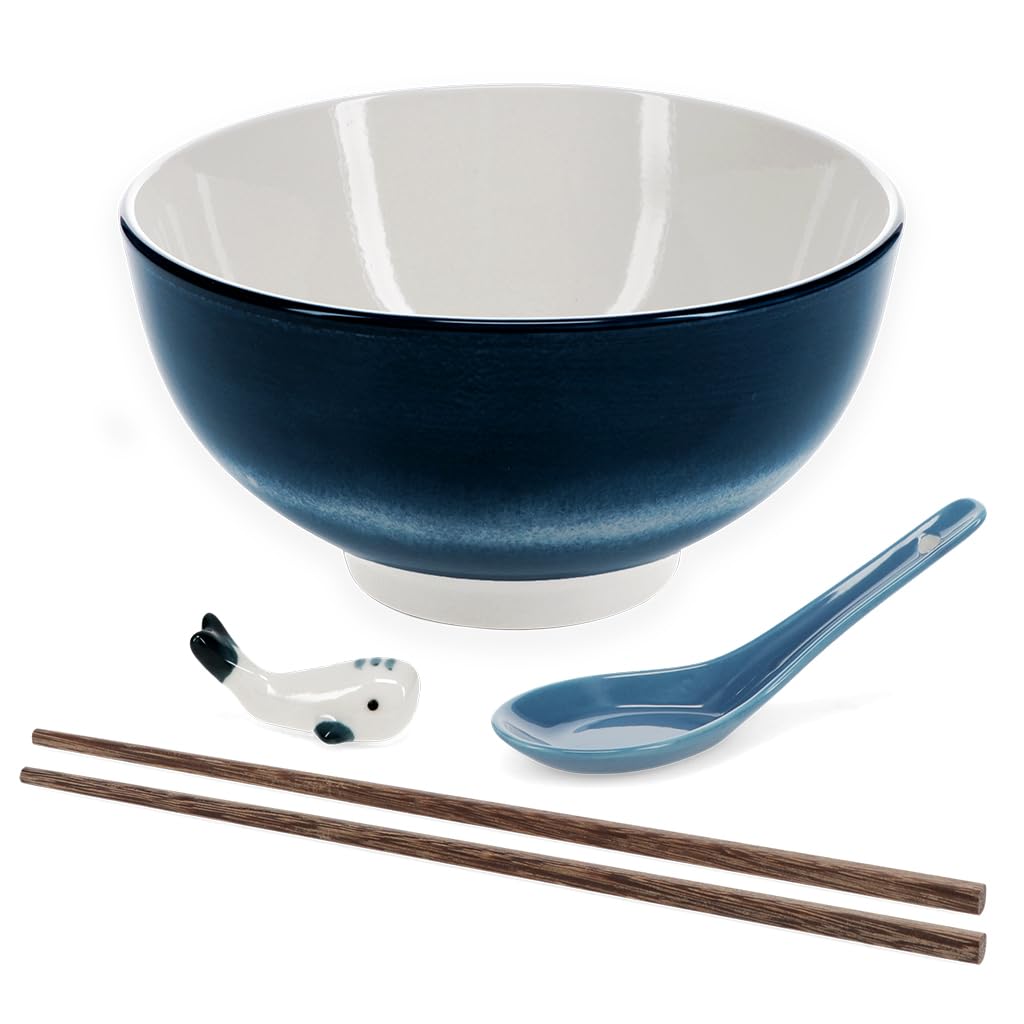 Rex London Ceramic Noodle Bowl Set - Blue Whale