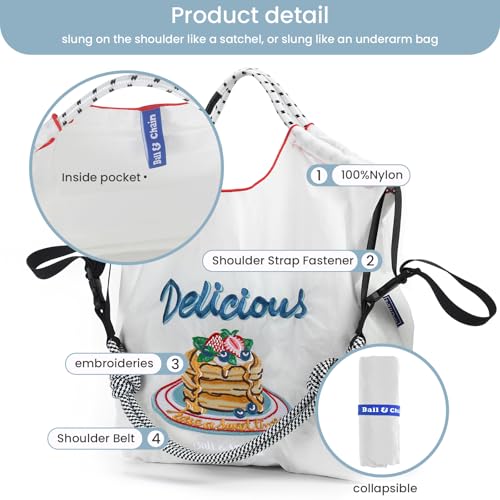Image of Ball&Chain Embroidery Tote Bag for Women with Shoulder Strap,is a Great Gift for Women, Mom, Teachers, Friends, Bridesmaids (White, Small)
