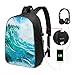 JOJOSHOP - Zaino per pittura ad acquerello a onde marine, 17 pollici, con porta di ricarica USB e interfaccia cuffie, per studenti universitari
