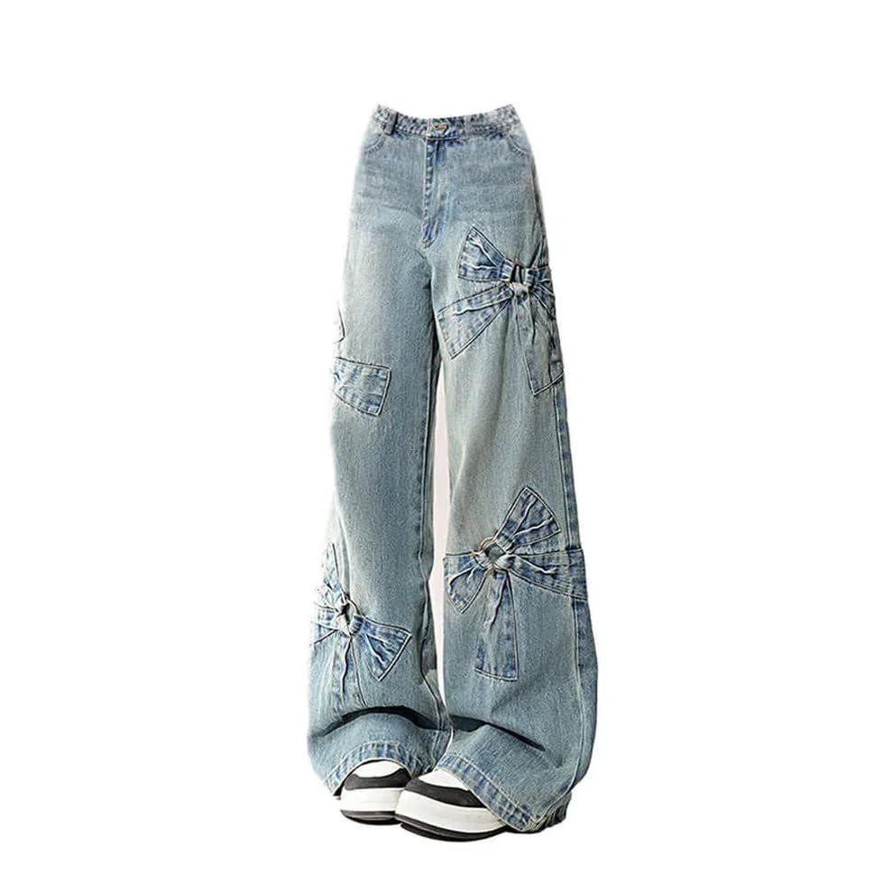 Jean en denim avec nœud ruban : style romantique et tendance