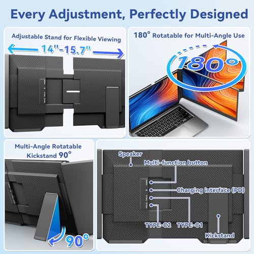 Image of domyfan 15.6 inch Laptop Screen Extender, Triple Portable Monitor with Ultra-Thin FHD 1080P IPS Display for 13-17 inch Laptop, Plug & Play via HDMI /USB-A /Type-C, Compatible with Mac /Windows /Android