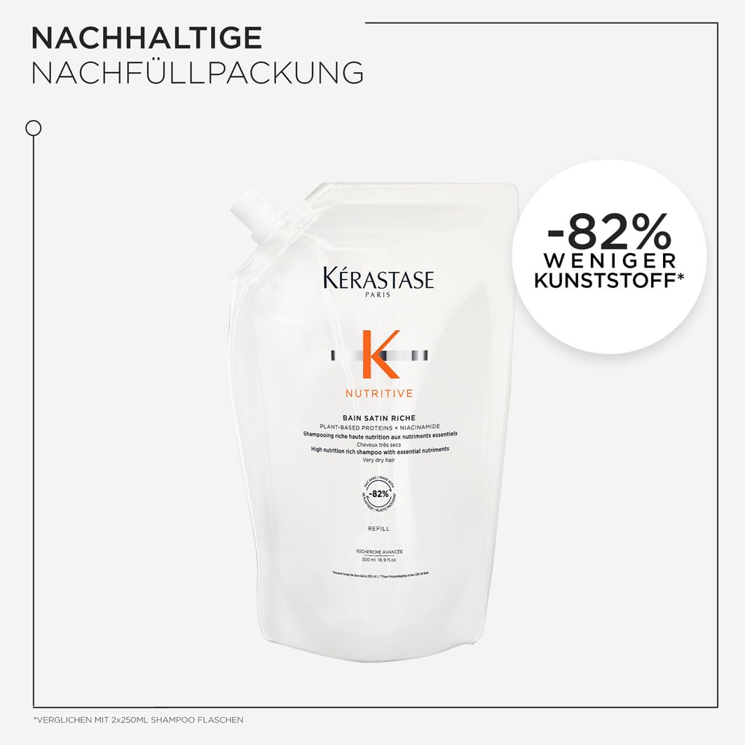 Kérastase Nutritive Bain Satin Riche Nachfüllset, Feuchtigkeitsspendendes Haarbad bei sehr trockenem Haar, Enthält: Nutritive Bain Satin Riche 500 ml im Pumpspender sowie 500-ml-Nachfüllpackung