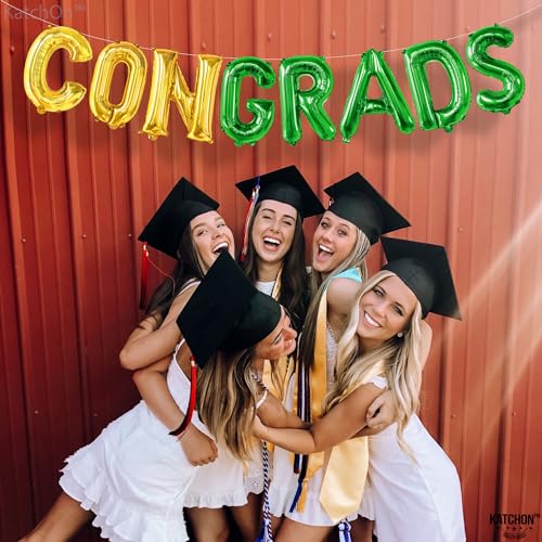 Image of KatchOn, Green and Gold Congrats Balloon - 16 Inch | Congrats Grad Balloons Foil for Graduation Decorations 2026 | Graduation Balloons Banner, Green and Gold Graduation Decorations Class of 2026