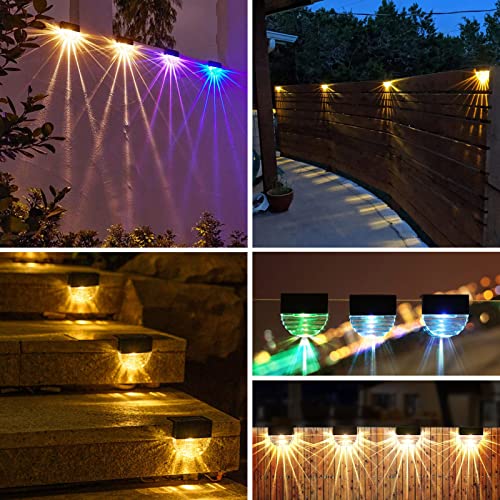 Fuqiduo Solarlampen Außen, IP65 Wasserdichte Solarleuchten mit 2 Modi (Warmweiß & Farbwechsel), Solarbetriebene Wandleuchte für Zaun, Garten, Terrasse, Treppen – 6 Stück