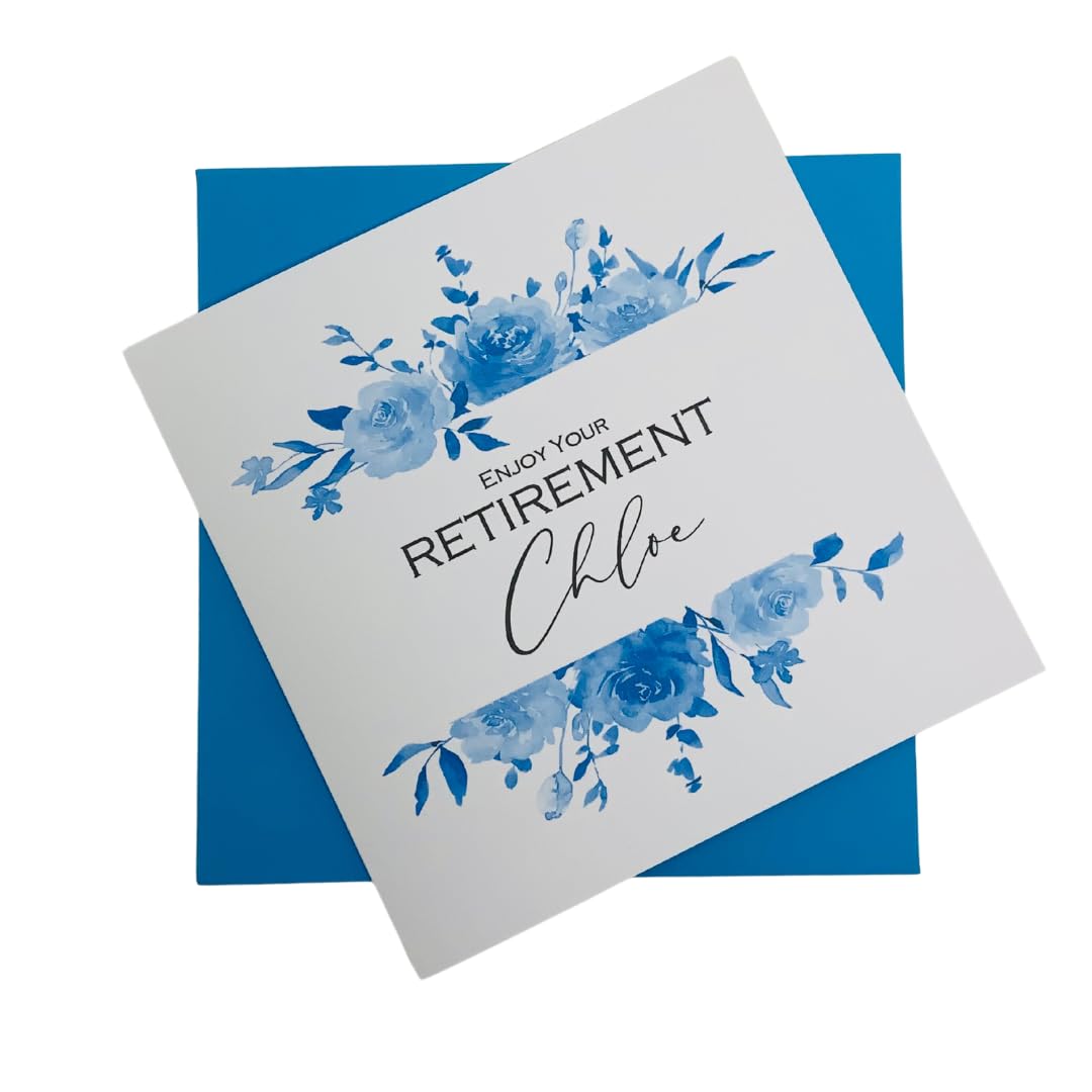 Retirement Card - Personalised Greeting Card for Women Men Colleague Coworker Mum Dad Partner Retired Retiring Leaving Work Good Luck - 9 Colours - Daisy (Blue)