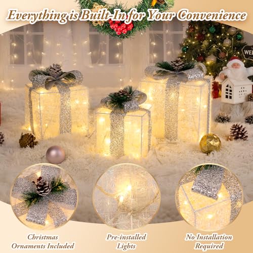 3 Pack, Christmas Lighted Gift Boxes - image 3