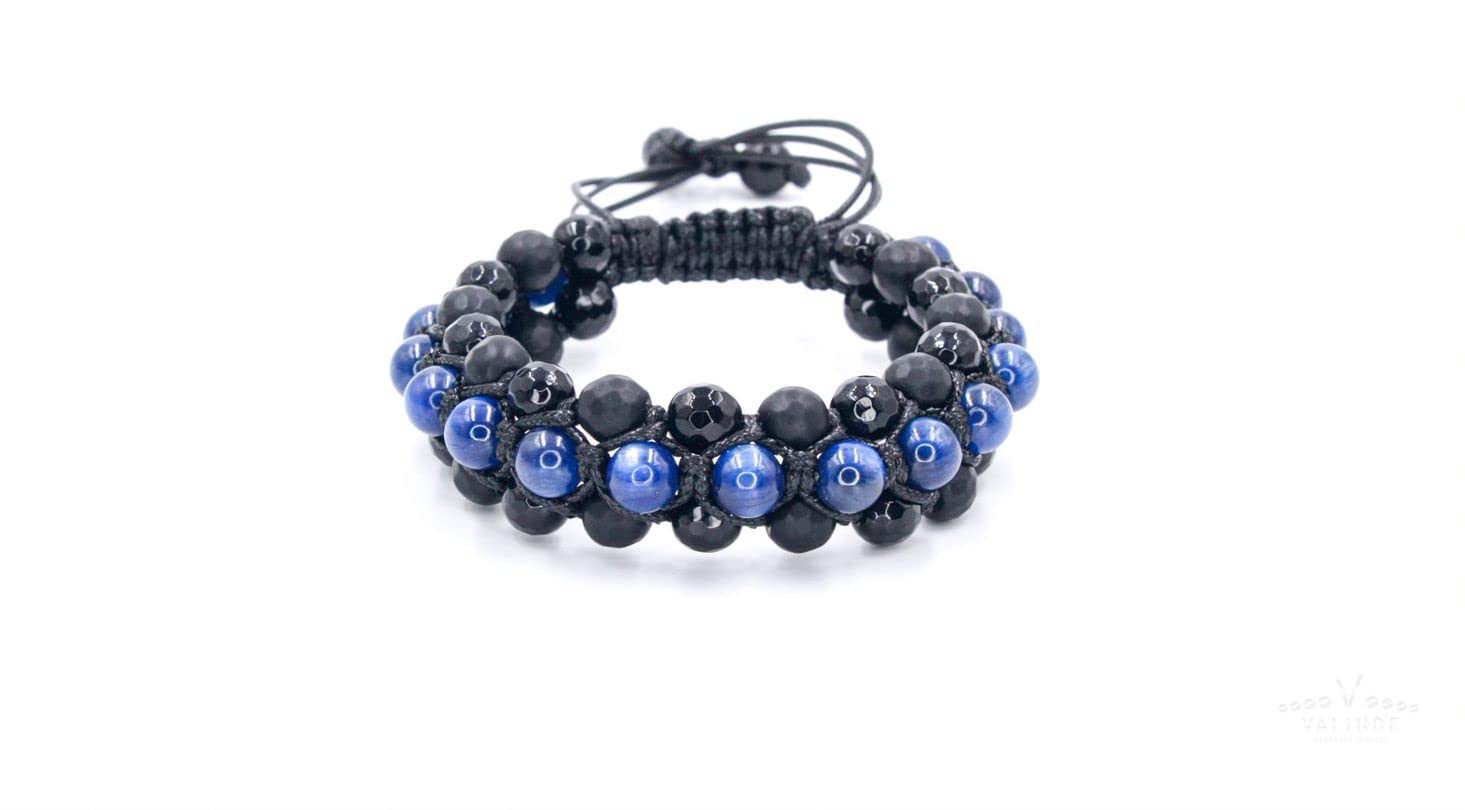 Edelstein Herren Armband | Kyanit Onyx Achat | Dreifach Armband für Männer mit Edelsteinen | Makramee Bracelet | Geschenk für Mann | Handgemacht | LIMITED EDITION
