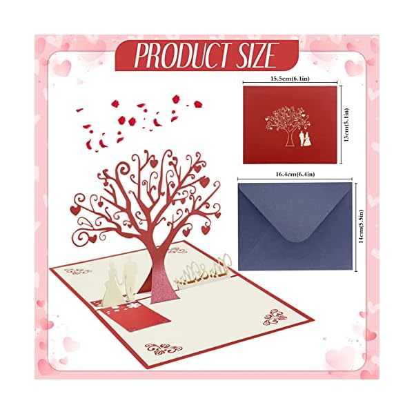 3D día de San Valentín Tarjetas, Tarjeta de felicitación emergente 3D, Pop Up 3D Tarjeta de San Valentín, Rojo Rosa… - Imagen 3