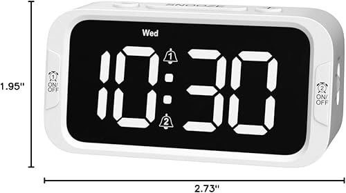 Miniatura 9 de Reloj despertador digital dual para dormitorio, fácil de configurar, 0-100% atenuador, cargador USB, 5 sonidos de volumen ajustable, modo día de