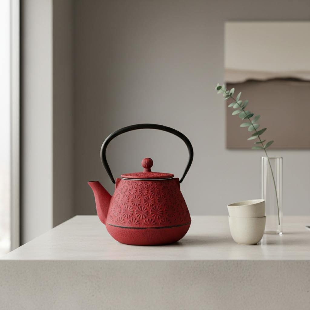 Tetera de Hierro Colado 0,6L - Estilo Japonés con Diseño Floral