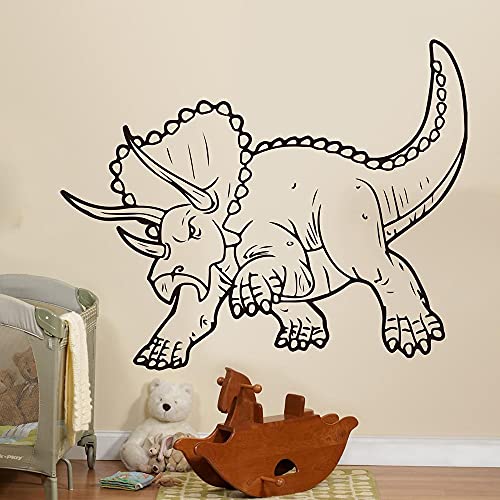 QIANGTOU Grand Triceratops préhistorique Dinosaure Sticker Mural Dinosaure Autocollant Dessin animé Dino Animal Vinyle Mur Autocollant pour garçon Chambre décor 91x73cm Cover
