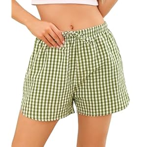Vlazom Women’s Sleep Shorts Cute Plaid Pajamas Shorts Soft Elastic Pajama Bottoms Boxer Shorts Sleepwear S-XXL