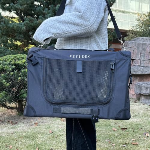 Image of Large Cat Carrier, Portable Soft Sided Road Car Carrier, for Small Dog or Big Cats, 20 inchx13 inchx13 inch Outside Folding Comfortable Design, Black