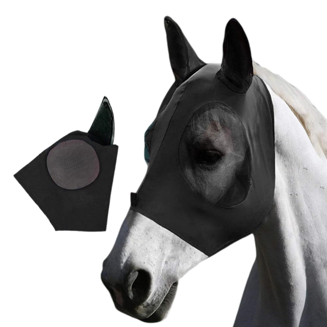 Maschere protettive per cavalli Maschera antimosche per cavalli Protezione UV Protezione antizanzare con protezione per le orecchie (nero)
