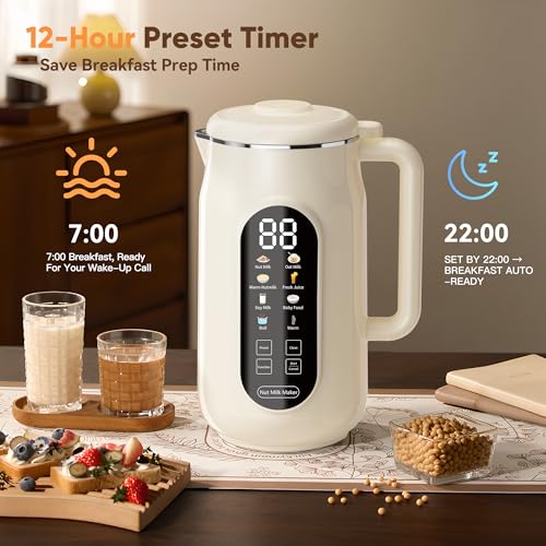 10-in-1 Nut Milk Maker Machine, 42oz Automatic Nut Milk Maker with LED Touch Screen, Self-Cleaning, 12H Delay Start, Keep Warm, Automatic for Soy/Oat/Almond Milk, Juice,Coconut,Plant Base & Boil Water