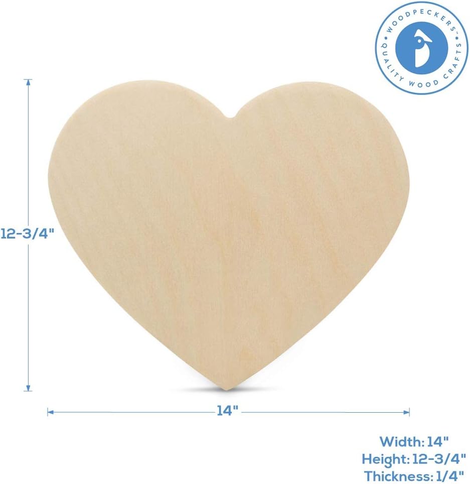 Wooden Hearts for Crafts, 14 inch Wood Hearts, 1/4 inch Thick, Pack of 3 Unfinished Wooden Hearts, Great for Valentines Day Crafts & DIY Party Décor