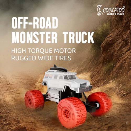Image of Cockatoo-Kids Trailblazer 2WD Rechargeable Remote Control Car with App & Remote, Off-Road Monster Truck Toy for Boys Girls, Nitro Boost, Shock Absorber, Bluetooth Speaker, Fast USB Charging, White