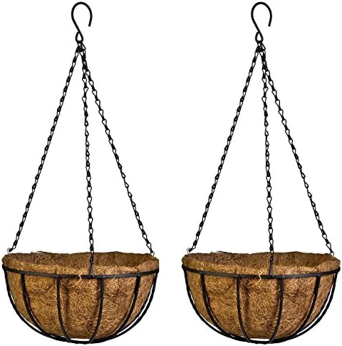 Kingbuy 10 Inch Hanging Planter Basket with Coconut Liner Wire Plant Holder Chain Flower Baskets Pot Hanger Home Garden Decoration for Indoor Outdoor, 2 Pack