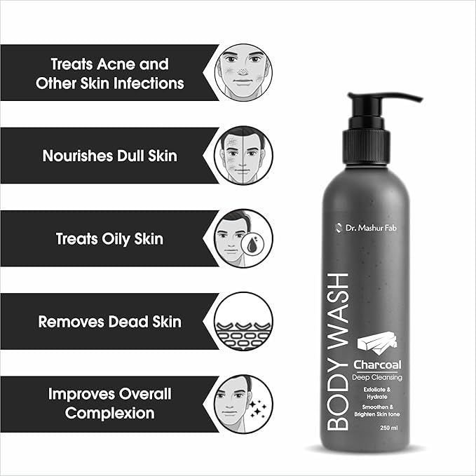 Image of MASHUR FAB Body Wash - Exfoliating & Hydrating Formula | Brightens Skin Tone | 250ml Multiple Fragrance (1 Pack Body Wash + Vitamin C Serum + Perfume)