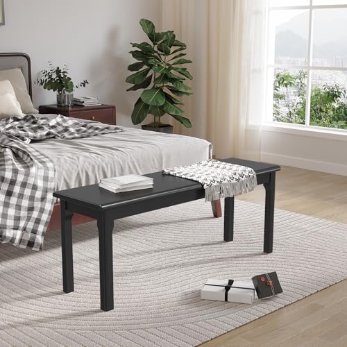 K KELBEL Esszimmer Sitzbank Massive Eichenholzbank,Bettbank Holzbank Rustikale Home Décor Möbel für Schlafzimmer,Haushalt,Esstisch,120x36x40cm,Schwarze