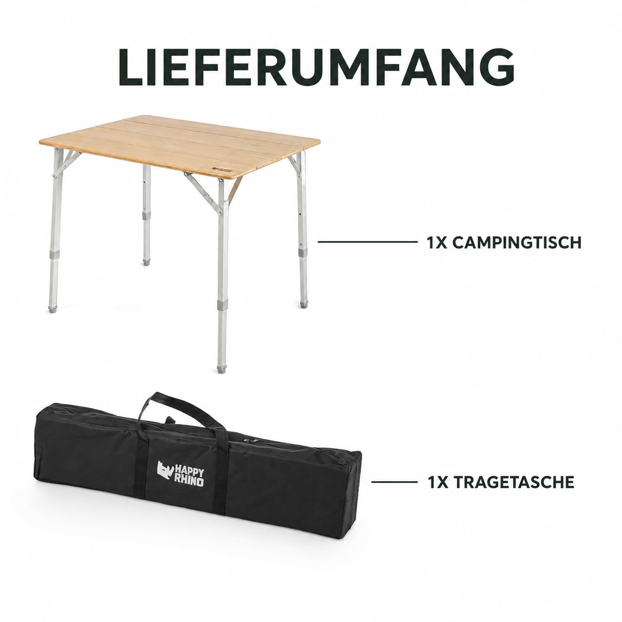 Happy Rhino - Klapptisch Lorentz Bambus - Campingtisch - Faltbar - Gartentisch - Braun - 80x60 cm