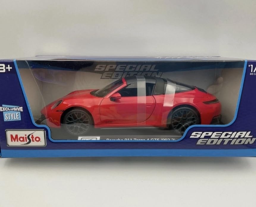 Porsche 911 Targa 4 GTS (992.2) Diecast Model Car, Special Edition, 1:18 Scale, Red and Black