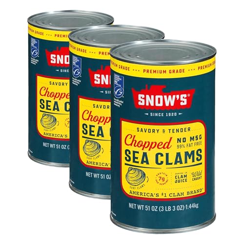 Image of Snow's Chopped Sea Clams in Clam Juice, 51 oz Can - Premium Grade Wild Caught Gourmet Surf Clams - 7g Protein Per Serving - Gluten Free, Keto Friendly, 99% Fat Free (Pack of 3)