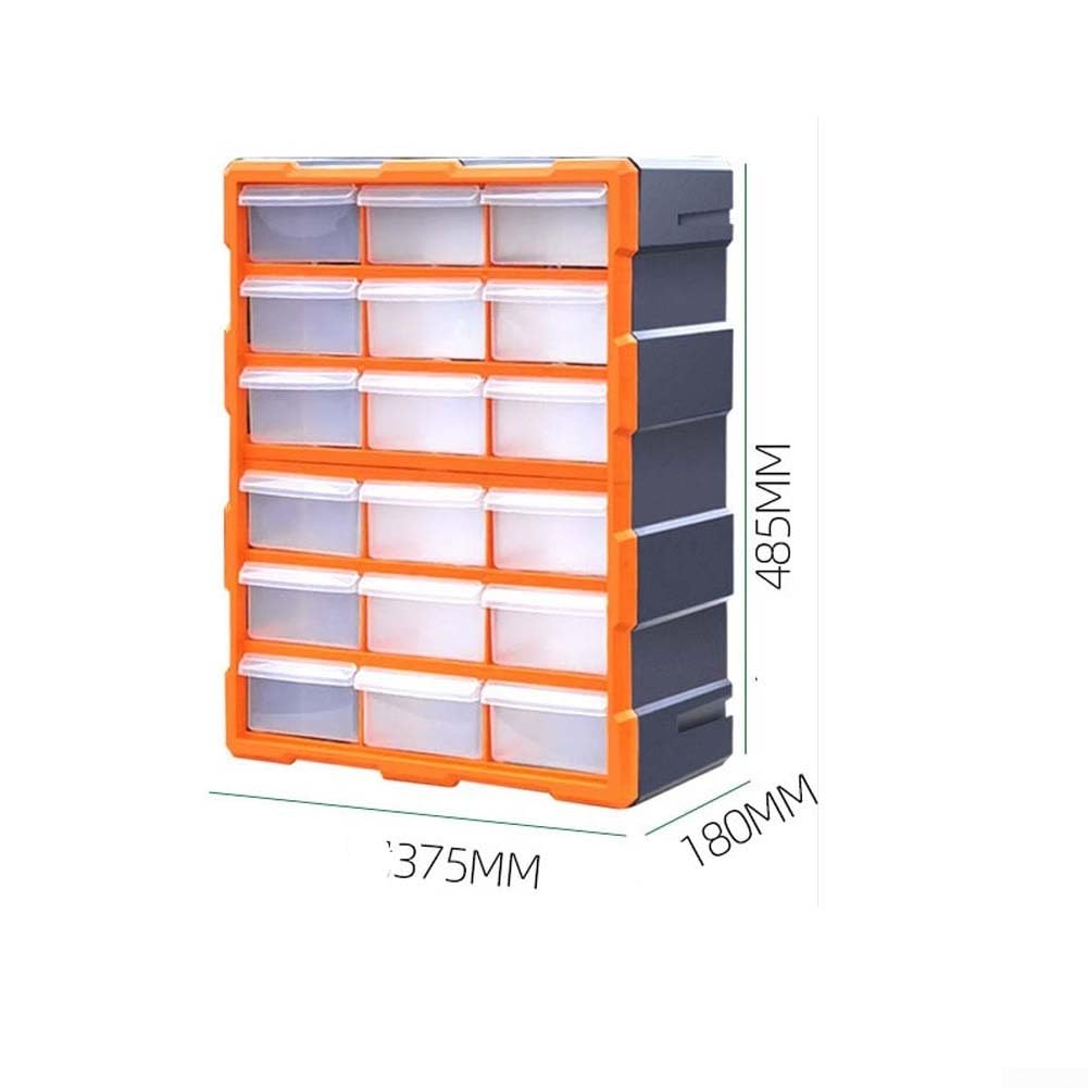 Caja de ABS transparente de 18 cajones o 39 cajones para almacenar tornillos, pines, engranajes, interruptores, LED y otros componentes en miniatura (naranja 18 cajones)