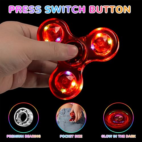 WELLVO 1Pcs LED Fidget Spinner for Kids Adults, Light Up Sensory Fidget Toys for Kids 4-8 8-12 Anxiety Stress Relief, Classroom Prizes Glow in The Dark Hand Spinner Boys Girls Birthday Gifts - Image 5