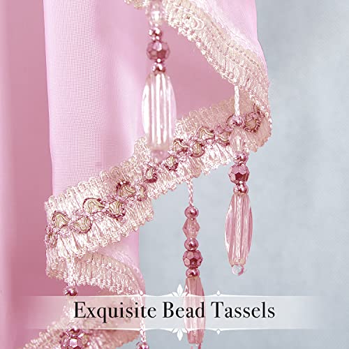 Wubodti Pink Semi Sheer Valance Curtain For Living Room 3 Pieces,Rod Pocket Voile Beaded Swag Window Valance Girls Bedroom Home Decor Small Curtains For Nursery Cafe Kitchen Bathroom, 51 X 24 Inch #TOP4