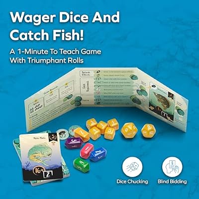 Allplay Lure Board Game for Adults or Families - Wager Dice to Roll and Catch Fish - Push Your Luck with Less Dice Or Secure The Catch - 1-Minute to Teach - 15 Minutes Play Time - 2 to 5 Players