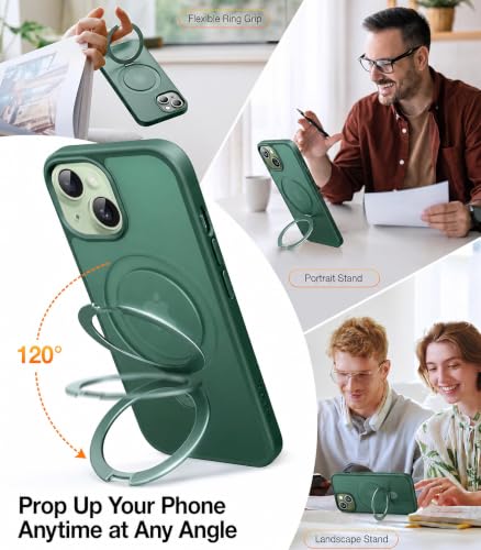 Image of DIZORO Magnetic Ring Stand for iPhone 15 Pro Max Case [Military Drop Protection] [Compatible with MagSafe] Shockproof Matte Translucent Slim Phone Case - Natural Titanium.