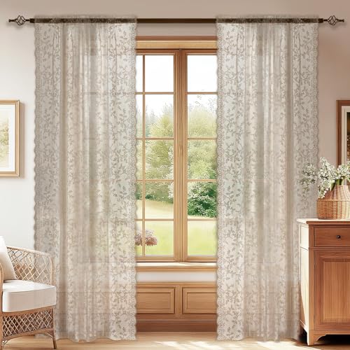 YSTELLAA Rideaux Semi-Transparent Lot De 2, 70x90cm, Rideau Chambre Passe Tringle, Rideau Voilage pour Filtrage De Lumière Décoration Maison, Léger...
