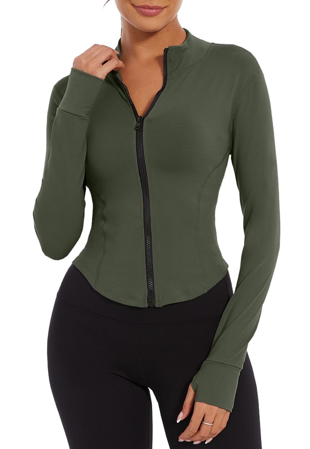 Yutdeng Chaqueta de entrenamiento para mujer, chaqueta de yoga ajustada, camisa deportiva, manga larga, chaqueta deportiva sin capucha, chaqueta deportiva con cremallera, chaqueta para correr, fitness