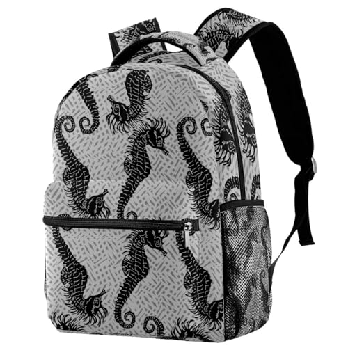 Sac à dos d'école imprimé hippocampe pour ados et filles 29x20x40cm