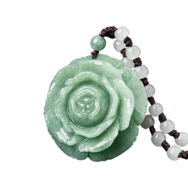 Colgante de jadeíta con peonía tallada, verde judía