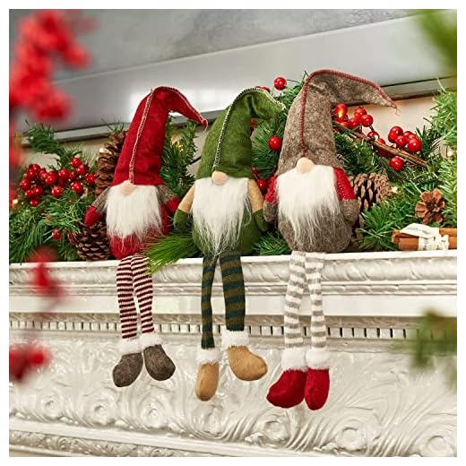Latern 3Pcs Figurines en Peluche , Ornements De Noël GNOME Suédoise Tomte Faite Main Scandinave Santa Elf Longues Jambes pour Décoration De Maison Cheminée Table