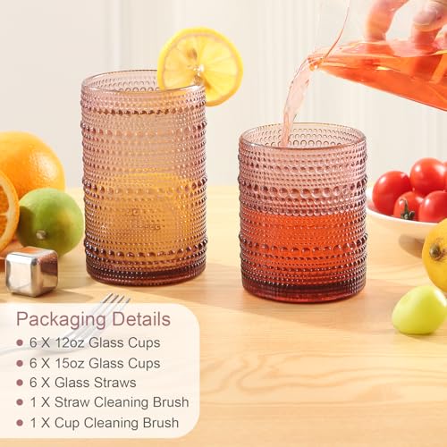 Image of ZMOWIPDL Drinking Glasses Set of 12,Purple 12oz & 15oz Hobnail Glass Cups