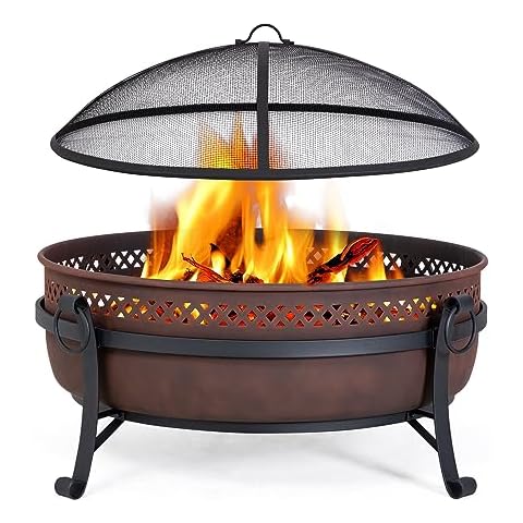 SUNCREAT Outdoor Patio Fire Pit with Mesh Spark Screen, 34" Cover