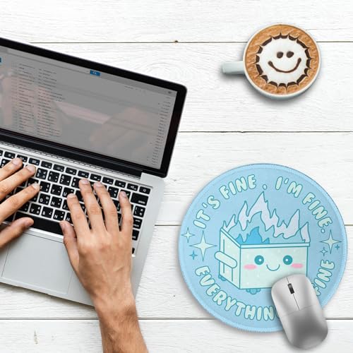 Image of Gctriki Dumpster on Fire Mouse Pad, Cute Light Blue Round Mouse Pads for Desk, Funny Dumpster Mousepad for Laptop Gaming Stitched Edge Non-Slip Rubber Base, Cute Office Desk Accessories Decor
