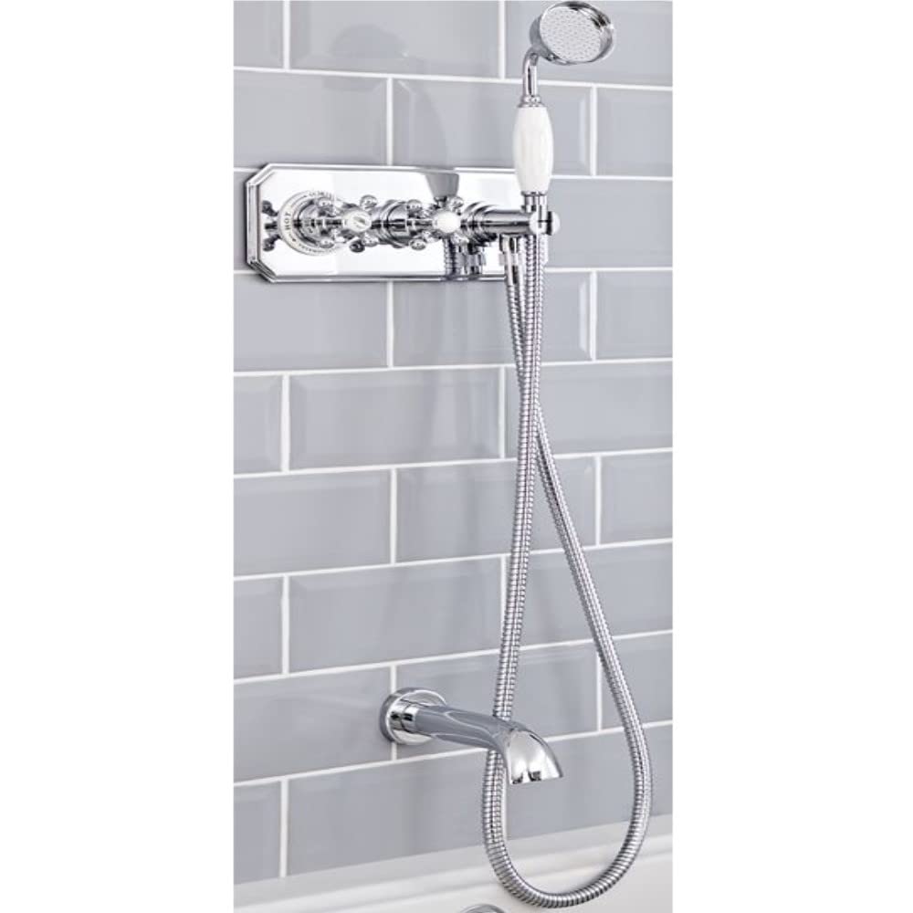Milano Chrome & White Elizabeth Thermostatic Mixer Valve Bath Spout Hand Shower - Chrome White