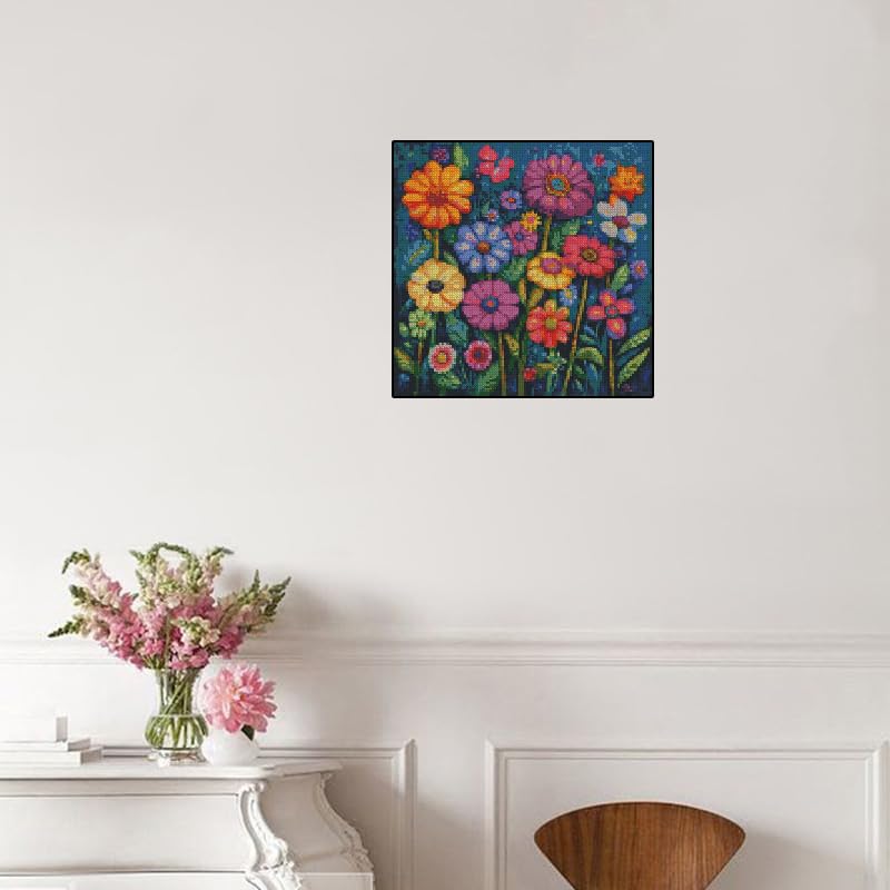 Image of Flowers Stamped Cross Stitch Kits Printed Dimensions Embroidery Art Craft | Flowers Counted Cross Stitch Kits for Beginner, 11CT Needlepoint Printed Dimensions Embroidery Kit for Adults,Art DIY Craft