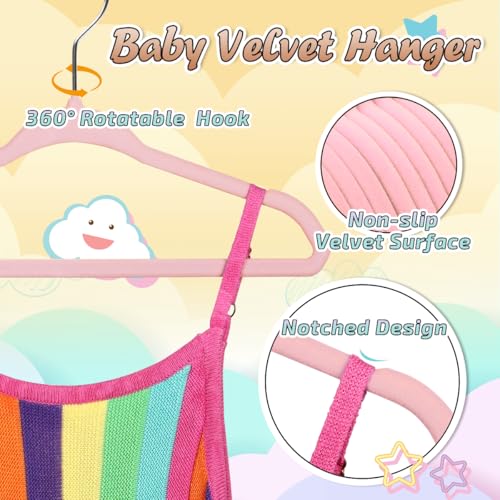 Monicent 11 Inch Baby Velvet Hangers,16 Pack Velvet Kids Hangers,Non Slip Toddler Infant Hangers,Baby Clothes Hangers For Closet thumb #3