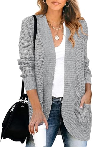 KIRUNDO Cardigan Sweaters for Women 2024 Fall Open Front Long Sleeve Loose Lightweight Knit Sweater Coat with Pockets