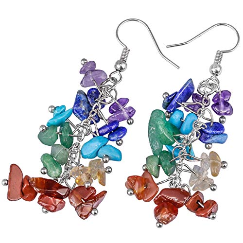 Nupuyai Natural Tumbled Chips Stone Healing Crystal Dangle Hook Earrings For Women, 7 Chakra Stone #TOP1
