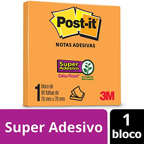 Bloco de Notas Super Adesivas Post-it Laranja Neon 76 mm x 76 mm - 90 folhas