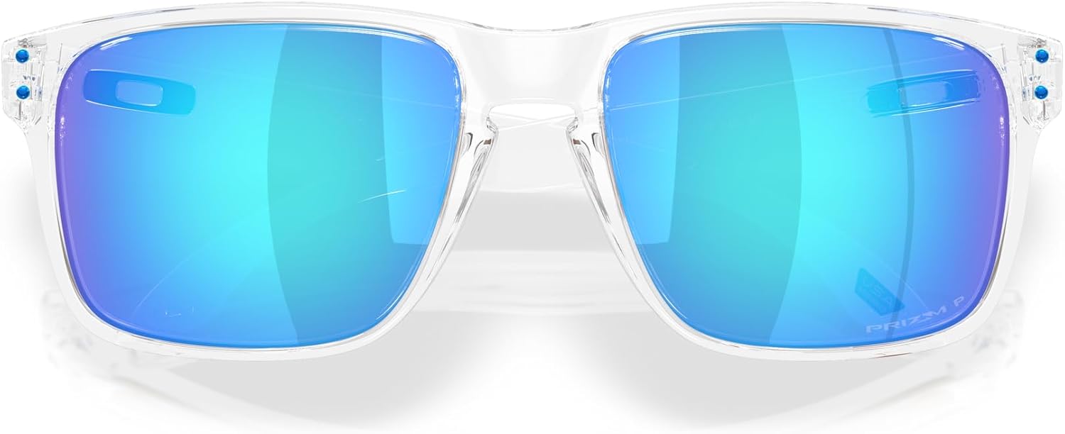 Oakley OO9487F Holbrook XXL Low Bridge Fit Sunglasses, Polished Clear/Prizm Sapphire Polarized, 61 mm